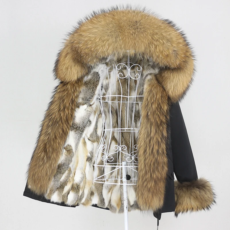 

OFTBUY 2023 Winter Jacket Women Short Waterproof Parka Real Rabbit Fur Liner Coat Natural Raccoon Big Fur Collar Hood Removable