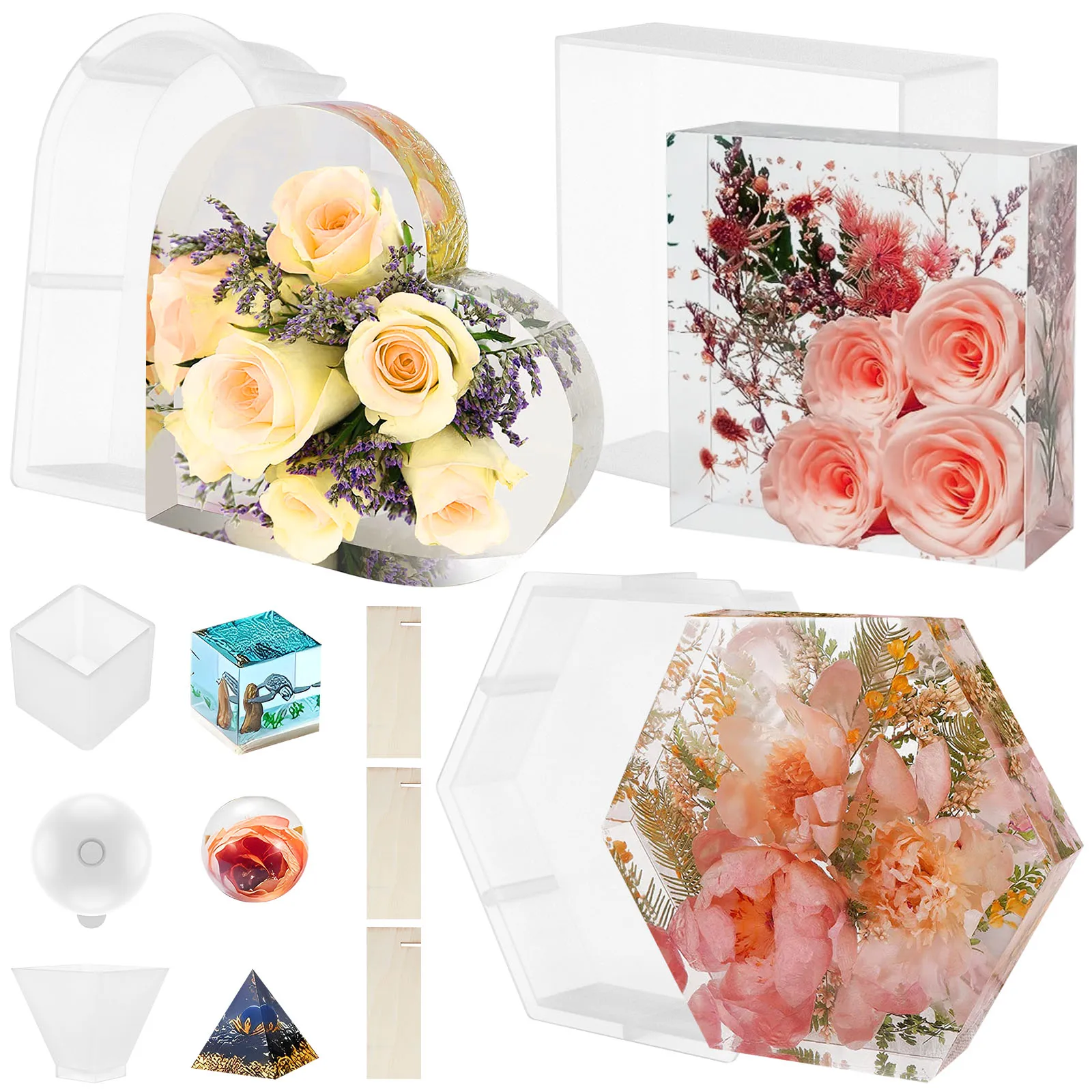 

Формы для смолы, многоразовая зеркальная форма для самостоятельного литья смолы, 3 больших и 3 маленьких формы для эпоксидной смолы, квадратная Сфера с шестигранным сердцем