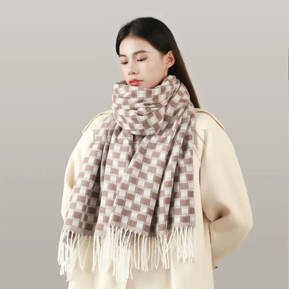 

Winter Scarves for Women Shawls Warm Wraps Lady Plaid Scarf Neck Headband Hijabs Tassel Fashion Scarf Women Luxury Blue