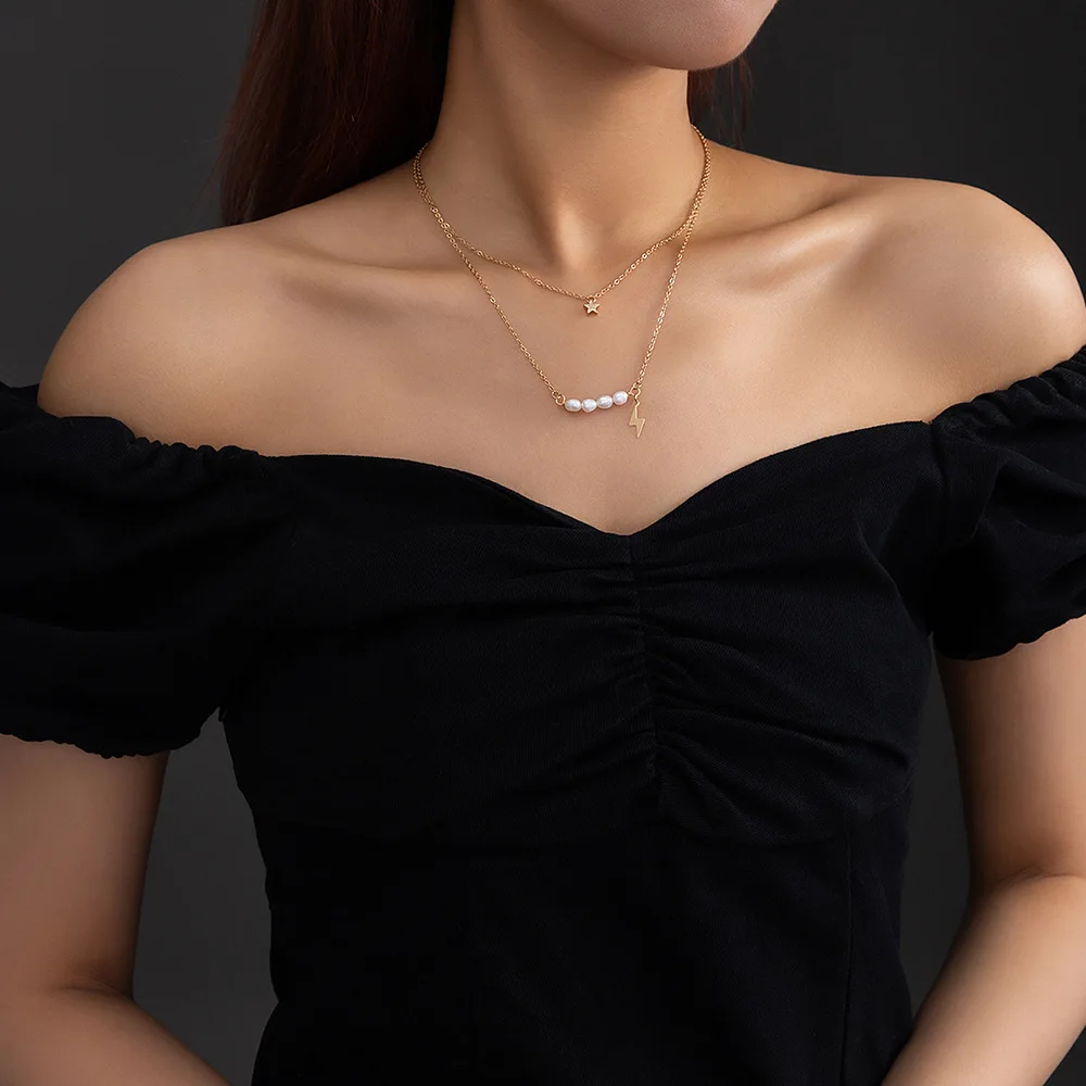 

New Products Ornaments XINGX Lightning Simple Style Fresh Natural Freshwater Bead Double-Layer Necklace Female Fashion