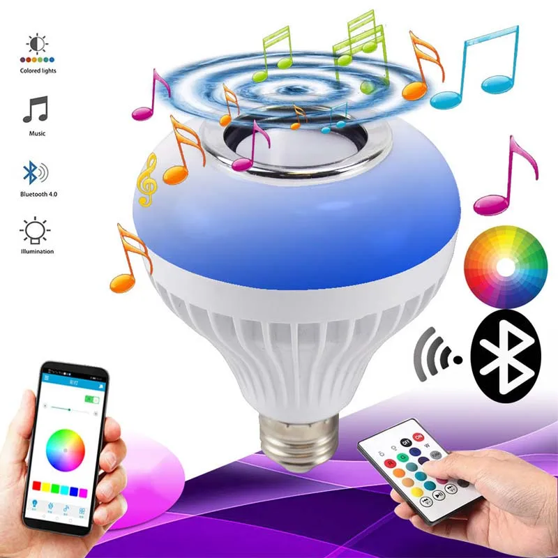 

Умная Беспроводная Bluetooth-Колонка E27 RGB RGBW, 12 Вт, светодиодсветильник лампа, музыкальный проигрыватель с регулируемой яркостью, пульт дистанц...