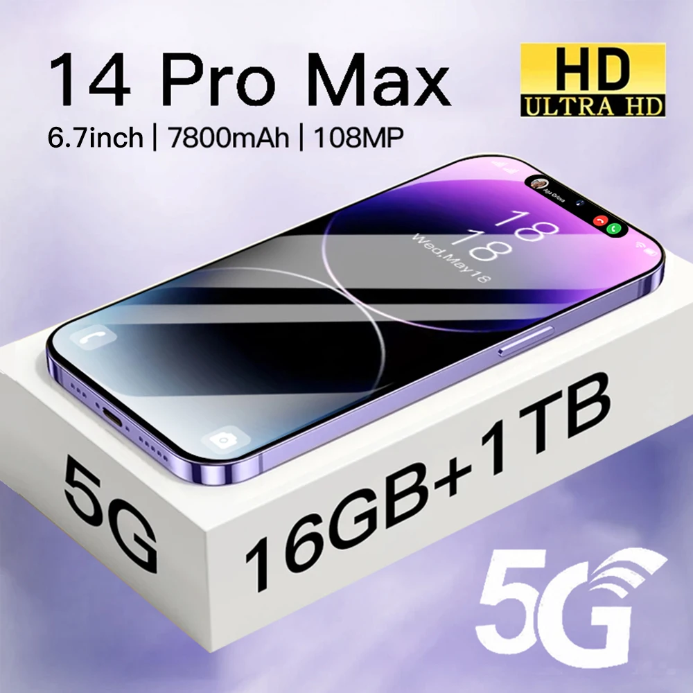 

Совершенно новый смартфон i14 Pro Max, безрамочный дисплей 6,7 дюйма, идентификация по лицу, 16 ГБ + 1 ТБ, мобильные телефоны, глобальная версия 4G, мобильный телефон
