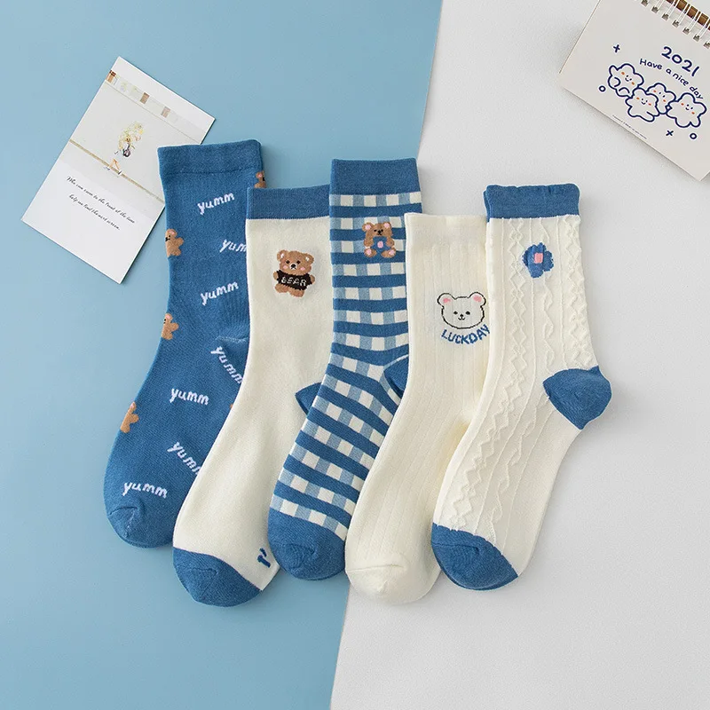 

Cartoon Women's Breathable Cotton Socks Kawaii Cute Bear Animal Pattern Woman Sock Harajuku Socks Designer Brand Female Socks