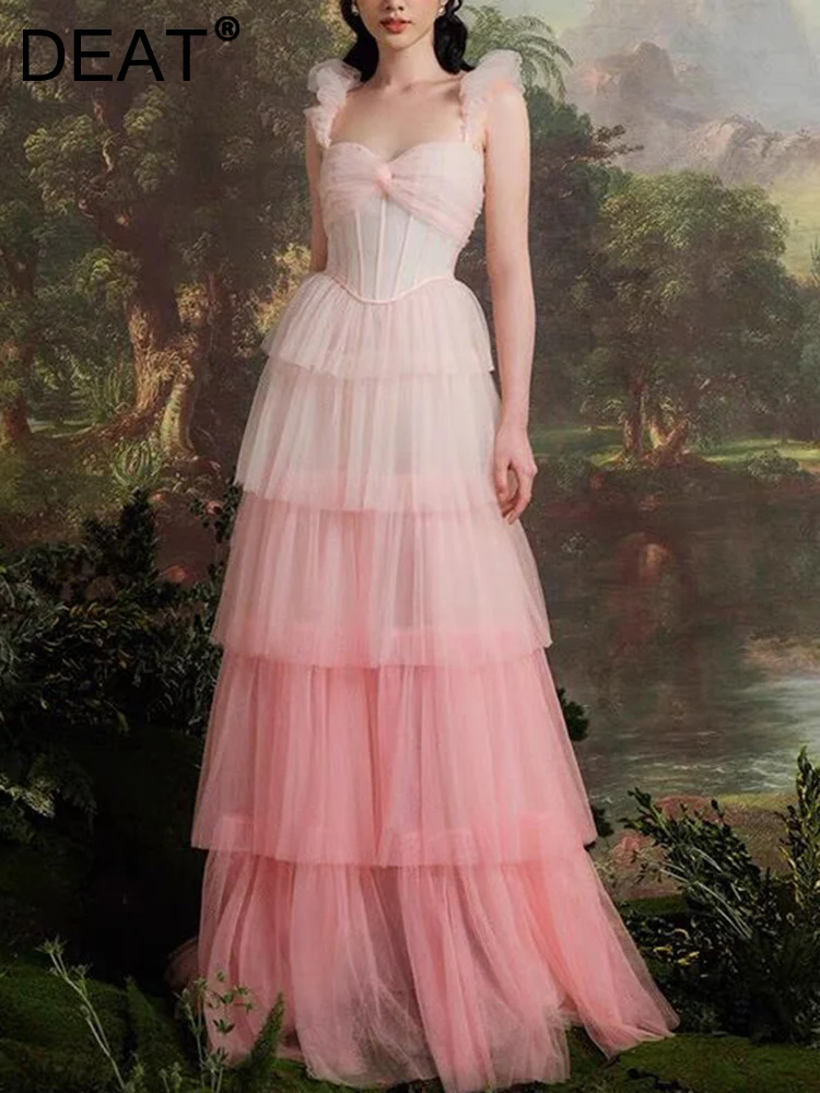 

[DEAT] New Sleeveless Evening Party Female Suspender Dress High Waist Slim Gradient Ramp Strapless Dresses 2023 Spring 13DB379