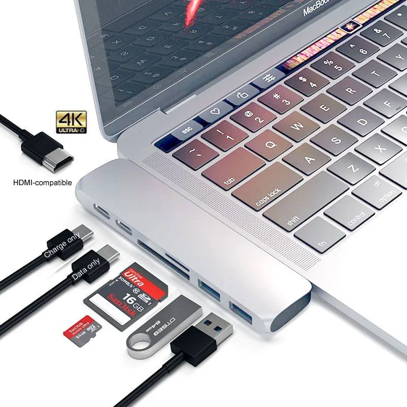 

USB C HUB Type-C Adapter Docking Station with HDMI-compatible USB3.0 SD/TF Reader PD Thunderbolt 3 for MacBook Pro PC Accessorie