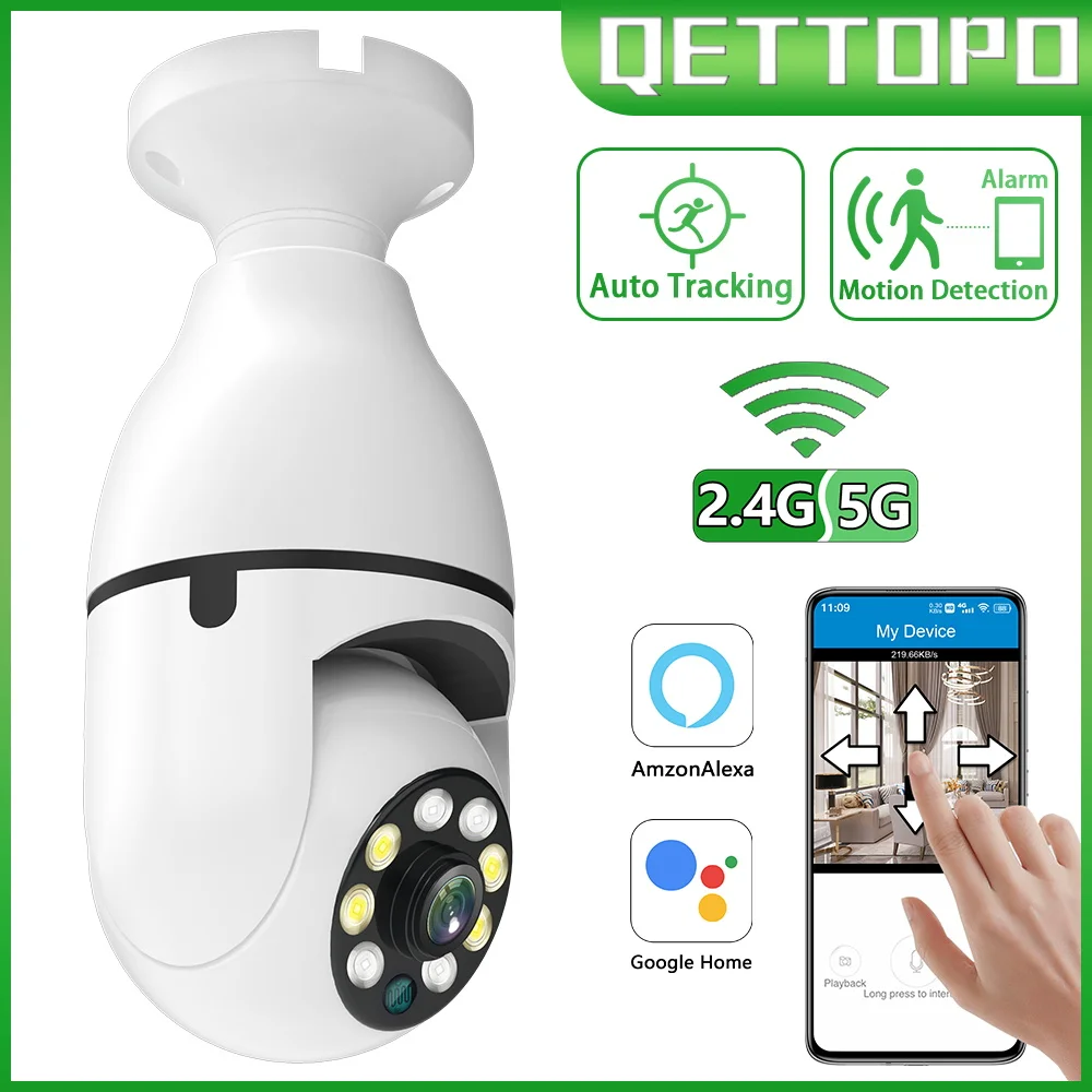 

EVKVO Alexa 5G WiFi E27 Bulb Surveillance Camera 3MP Color Night Vision Google Home Auto Tracking Video Security Monitor Camera