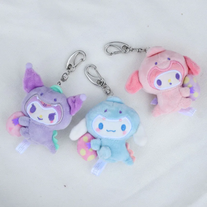 

Sanrio Cartoon Kawaii Melody Plush Keychain Kuromi Cinnamoroll Hugs Dinosaur Egg Anime Stuffed Animals Cute Plushie Pendant Doll