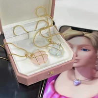 new classic love necklace opal powder diamond castle necklaces for teenage girls rose quartz crystal heart pandent opal jewelry