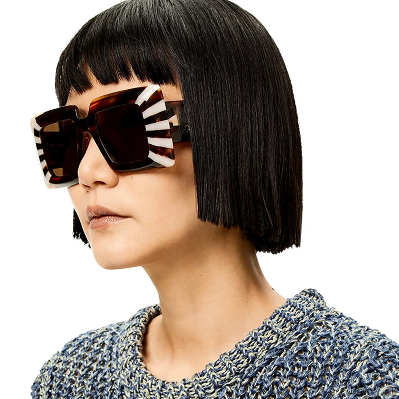 Очки солнцезащитные женские квадратные в полоску брендовые модные роскошные