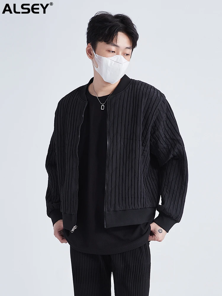 

Короткая Бейсбольная Футболка ALSEY MIYAKE со складками, мужская спортивная свободная хлопковая куртка на молнии, Мужская зимняя новая корейская мода