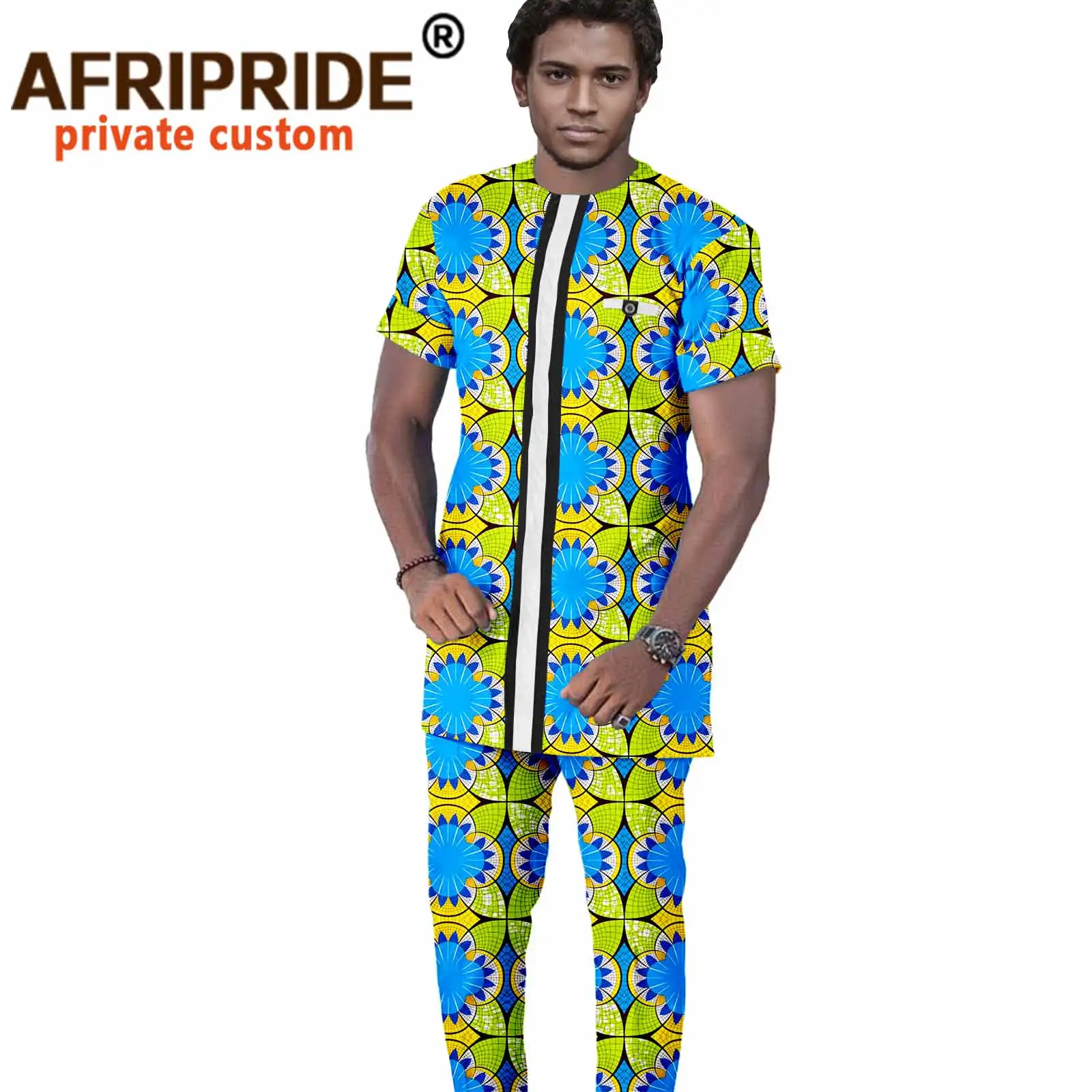 Dashiki Men African Print Clothes Bazin Riche Casual Plus Size Clothing for Men Ankara Shirt and Pant Outfits Blouse A2016062