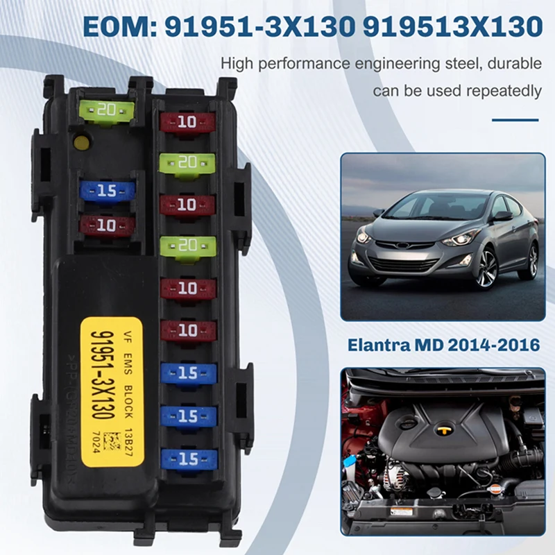 Фото Маленький блок предохранителей двигателя A13F для Hyundai Elantra MD 2014-2016, блок предохранителей двигателя в сборе, модуль 91951-3X130 919513 X130 №2