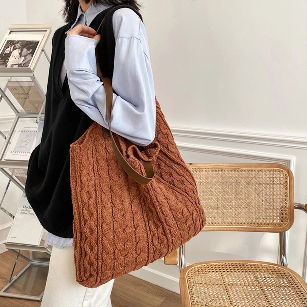 

Bags for Women Handmade Knit Totes Top-handle Shoulder Bag Autumn Winter Soft Solid Color Large Capacity Brand Designer Handbags