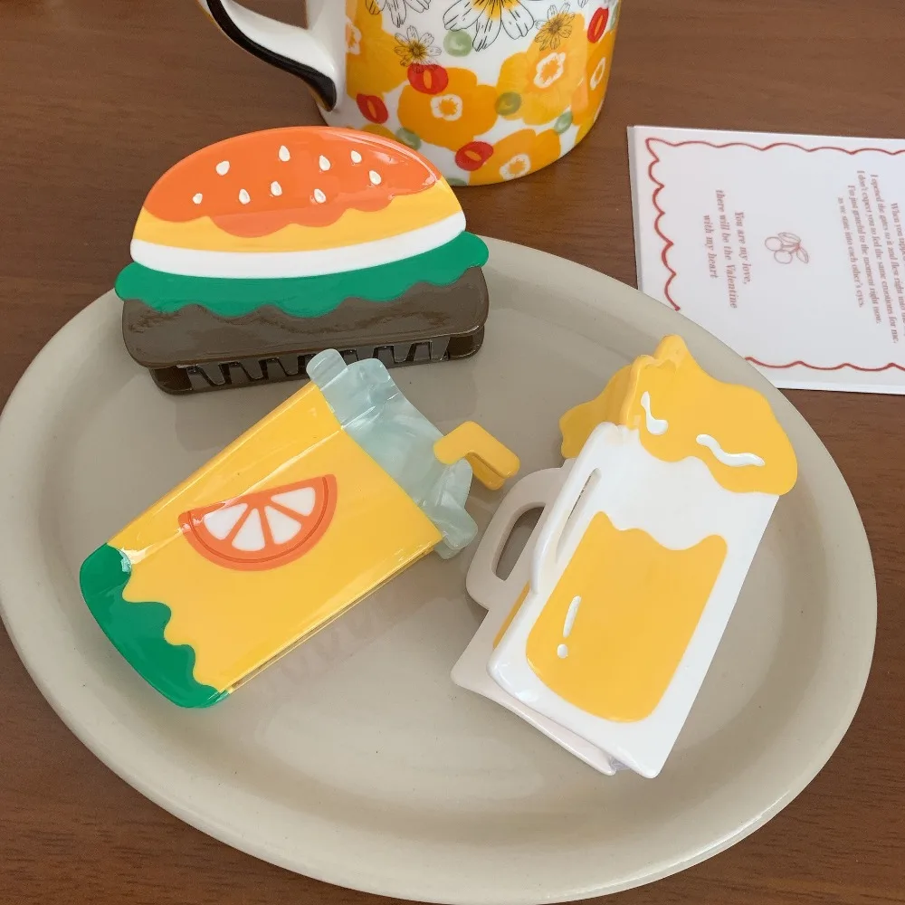 Женские зажимы для волос в виде мультяшного гамбургера Симпатичные ацетатные с