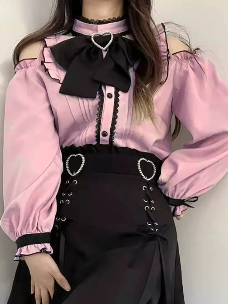 

Victorian Blouse Spring Fashion Kawaii Lolita Off-the-shoulder Long Sleeve Tops Vintage Shirt Chic and Elegant Women's Clothing