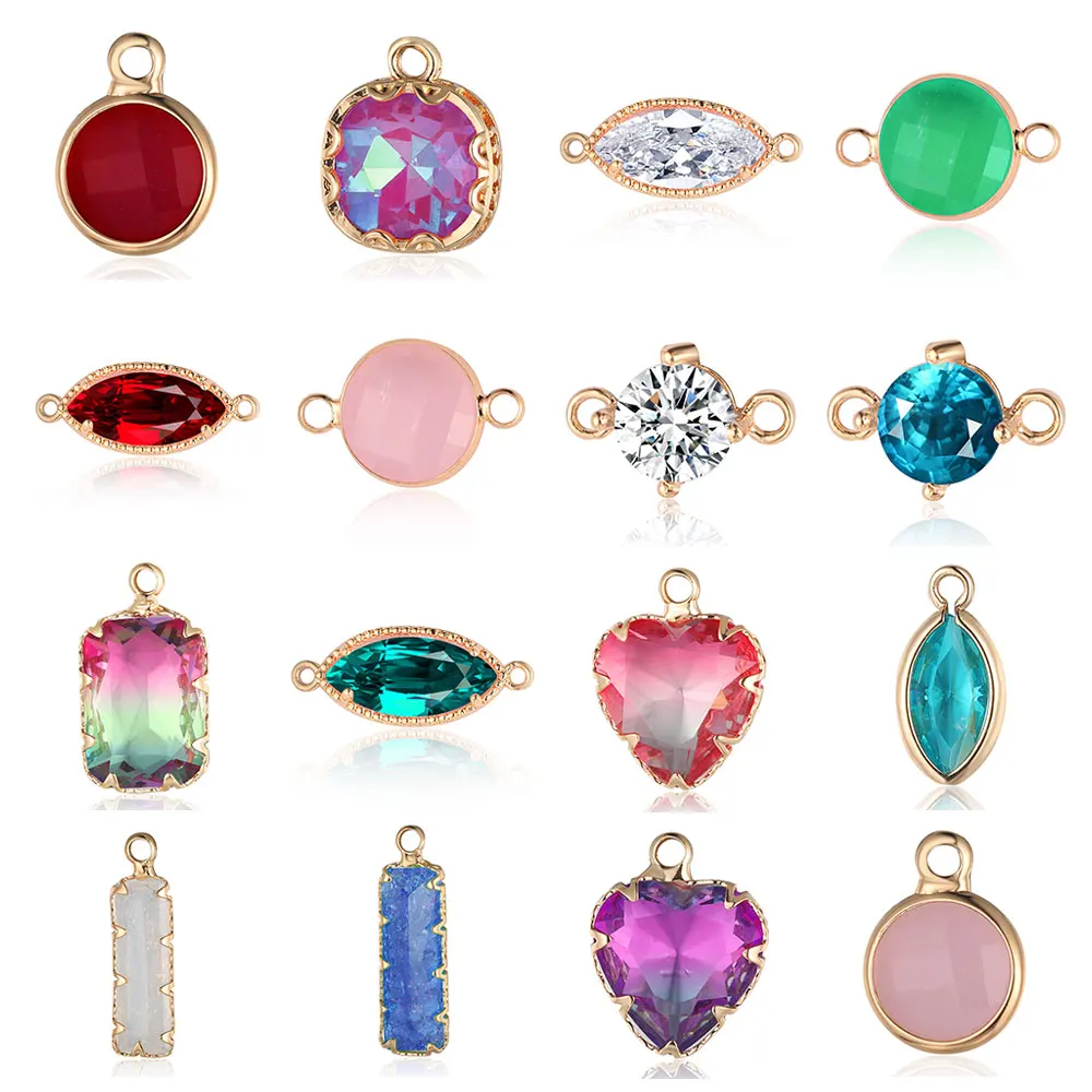 

3pcs/Lot Heart Shuttle Eyes Crystal Stone Copper Connector Charm Square Round Long Strip Bracelet Neacklace Making DIY Jewelry