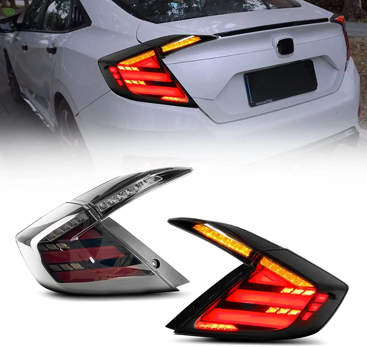 

LED Tail lights Assembly for 2016-2021 Honda Civic Hatchback 10th Gen Type R Sequential Turn Signals DRL Startup Lamps
