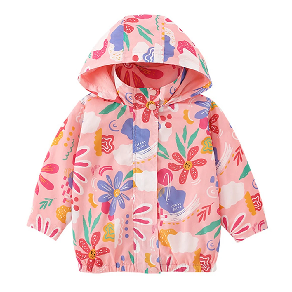

Куртка с капюшоном для девочек 2-7 лет, ветрозащитная куртка с цветочным принтом, верхняя одежда для девочек на весну и осень, 2022