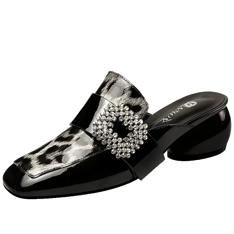 

Женские повседневные туфли с круглым носком, удобные туфли-лодочки с леопардовым принтом, на высоком каблуке, без застежки, F25c, для весны и лета