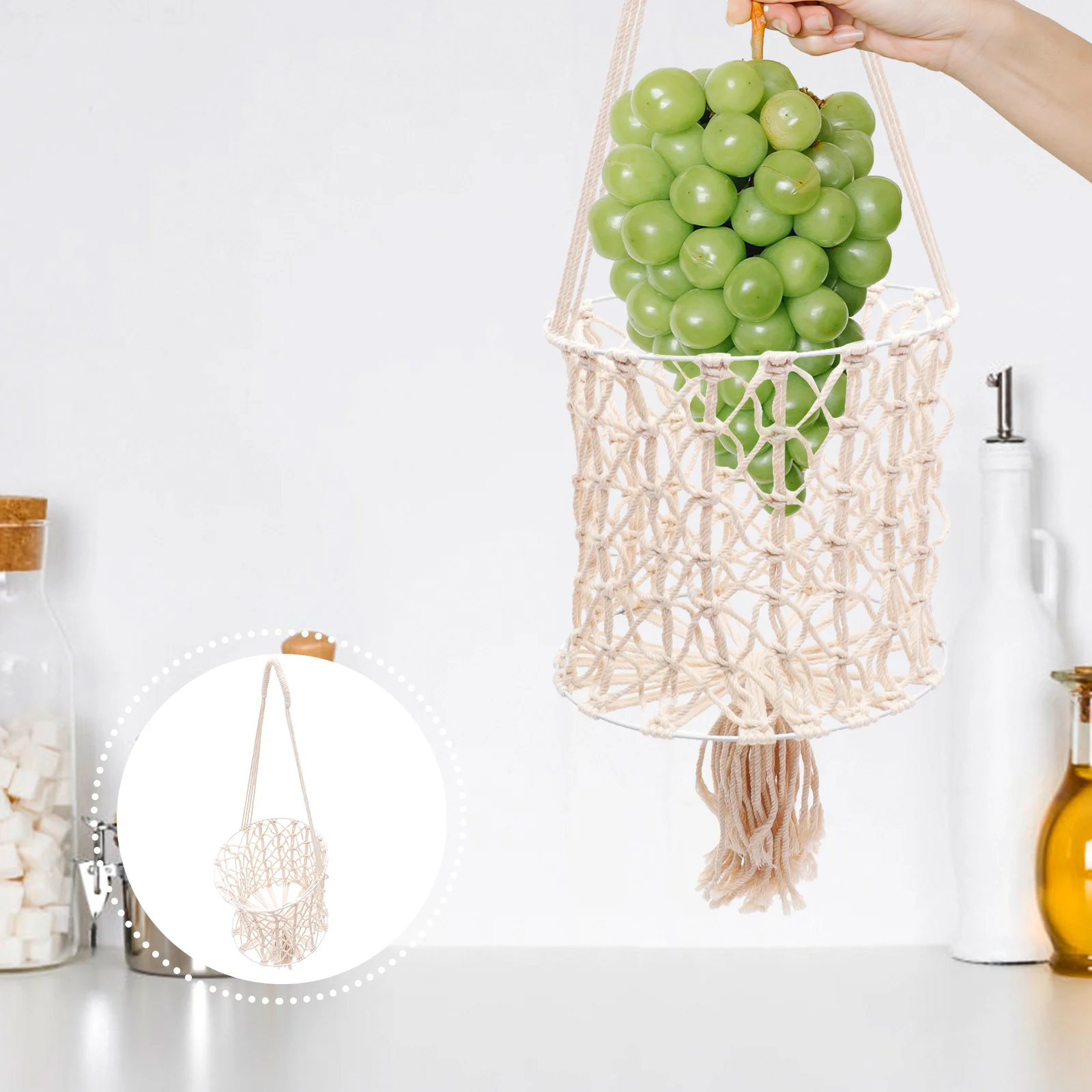 

Basket Hanging Fruit Macrame Cotton Multi Decorative Vegetable Convenient Function Bohemia Kitchen Style Rope Made Hand Storage