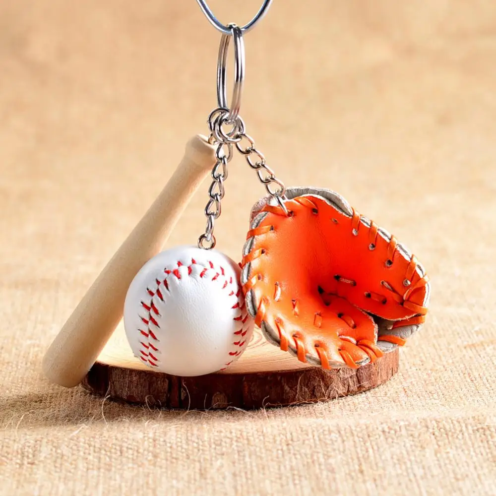 

Mini Baseball glove wooden bat keychain Modern Jewelry Baseball Bat Glove Set Faux Leather Wood Key Chain Keyring Car Key Chain