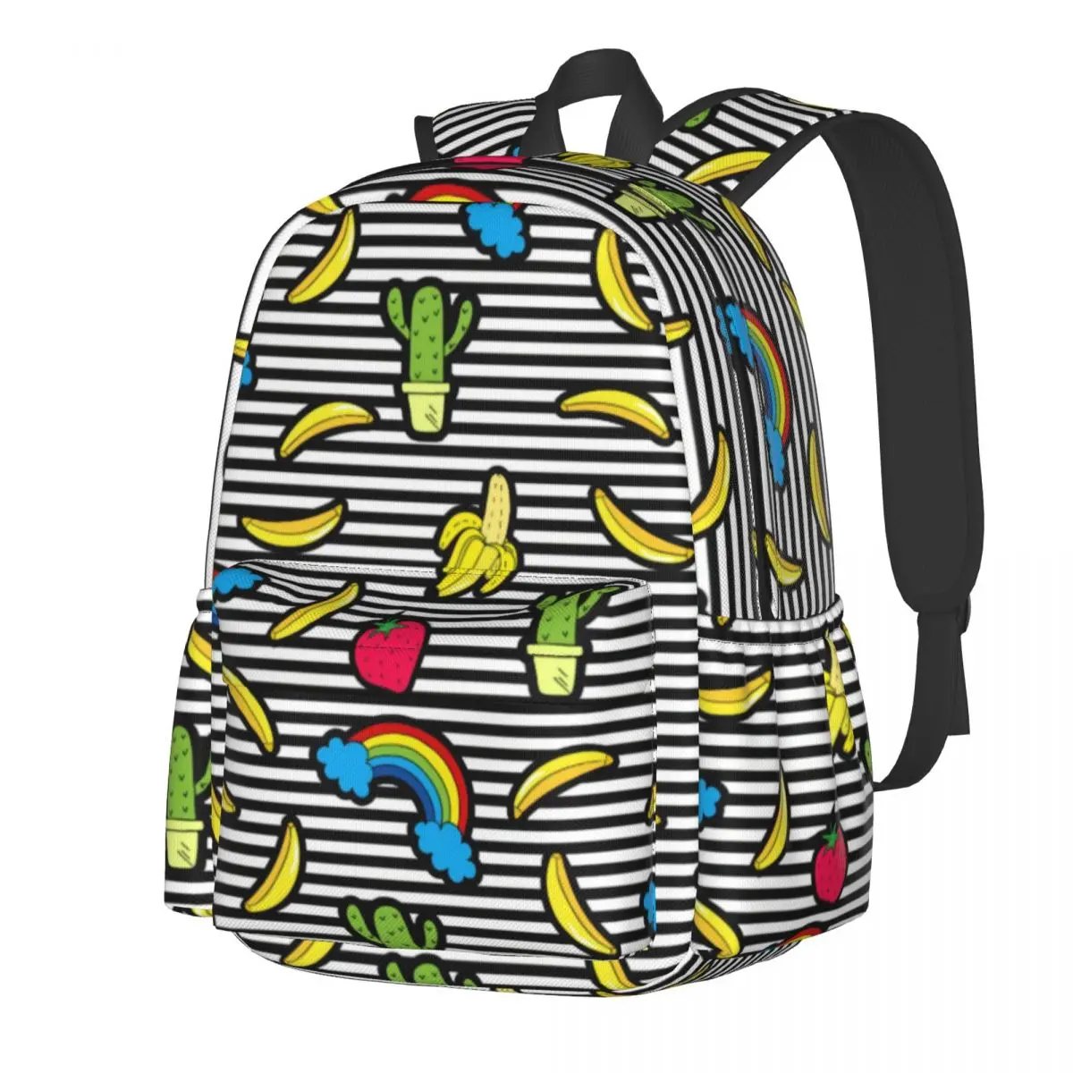 

Кактус Радужный рюкзак с фруктами в черно-белую полоску Женский Мужской Полиэстер университетский рюкзак большие забавные школьные сумки ...
