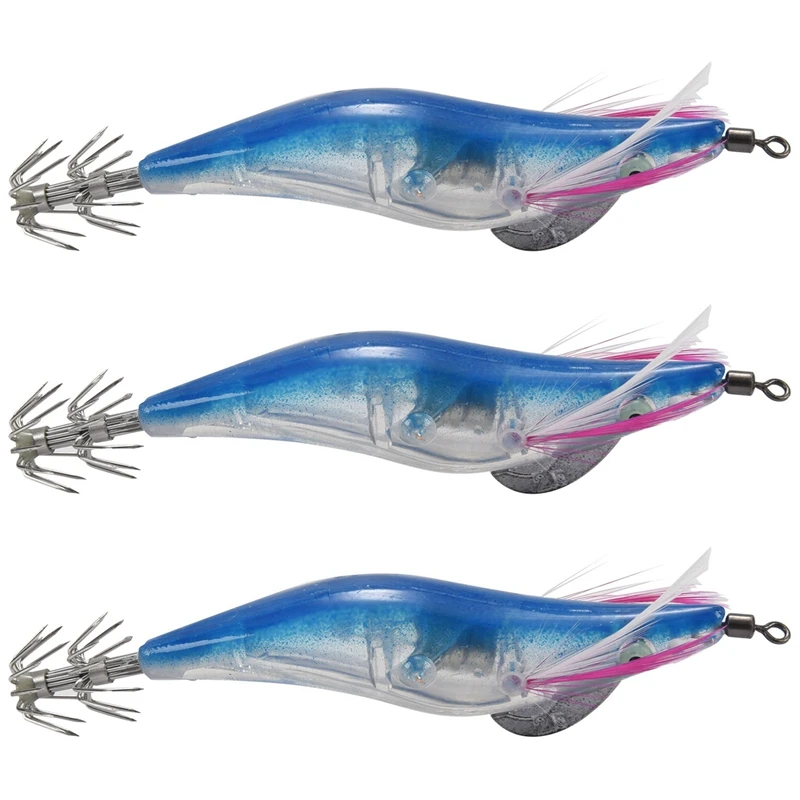 

3Pc Blue Flashing LED Fishing Lure Flash Light 10Cm Minnow Luminous Squid Jig Shrimp Bait Night Fishing Lure