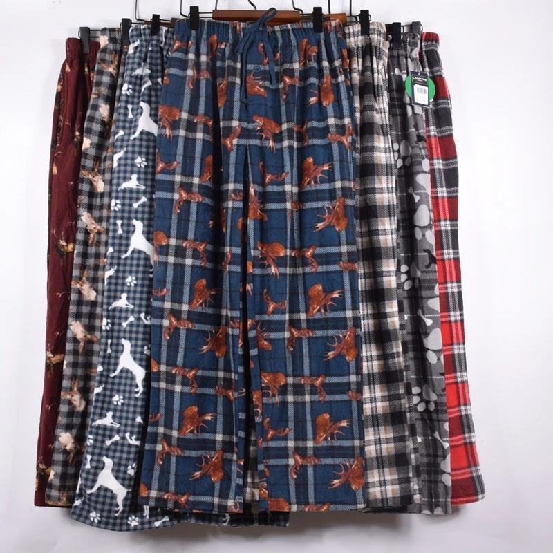 Spring Autumn Winter Men Pajama Pants Fleece Cartoon Plaid Soft And Comfortable Pocket Trousers underwear mens lounge wear