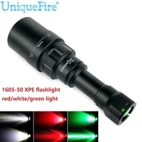 uniquefire 1605 t50 xpe led flashlightredwhitegreen light bright torch zoomable lamp for camping hunting 3 modes