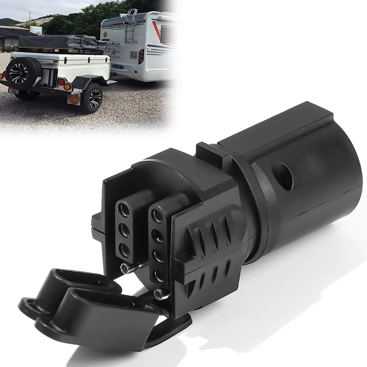 

New Trailer Adapter 7 Pin Round to 4 and 5 Flat Blade Trailer Connector Trailer Adapter Converts 7 Way to 4 Way 5 Way 2-in-1