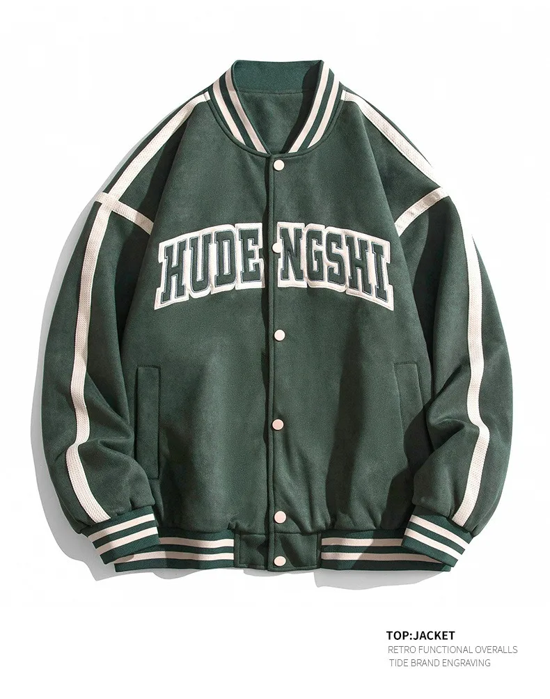 Винтажная куртка-бомбер женская весенне-осенняя замшевая бейсбольная