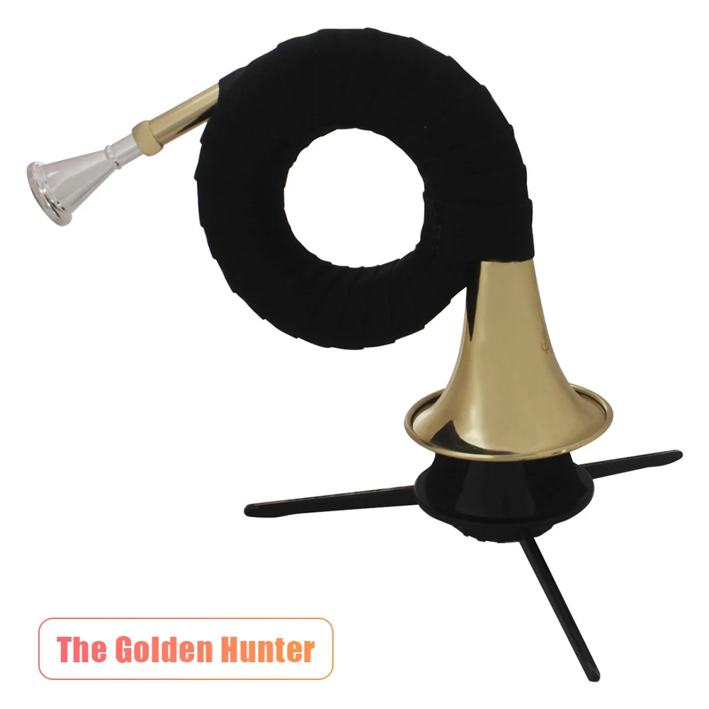 

Bb Brass Hunting Horn Laser Engraved Marking Gold Brass Hunting Horn with Velvet Bag/Bracket Bb Mini French Horn Cleaning Cloth