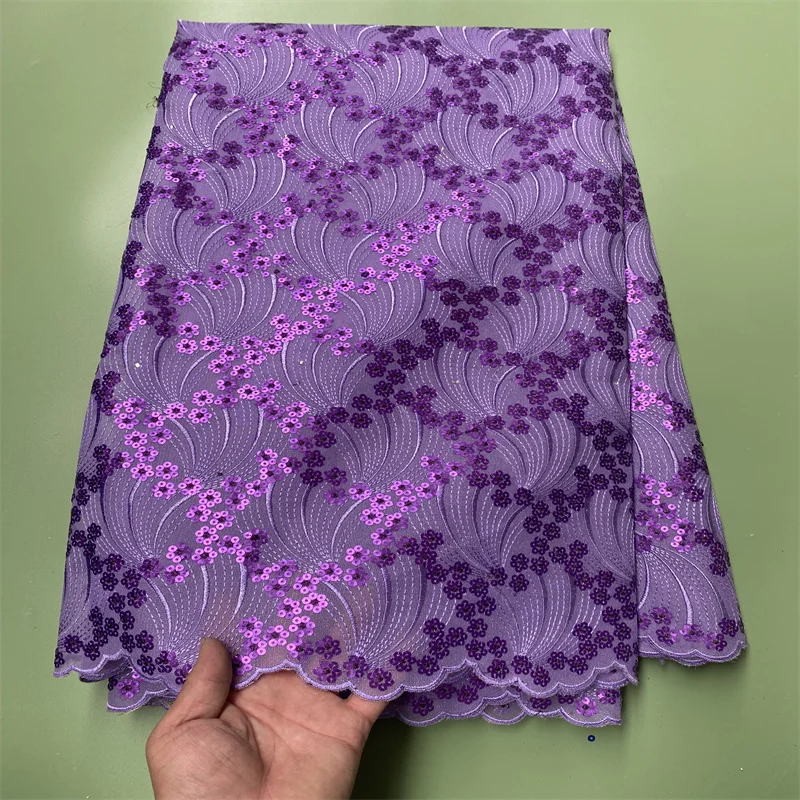

5 Yard Newest Hot Selling French Lace With Sequins High Quality African Tulle cord Lace Net Embroidered Lace Fabric PS042802