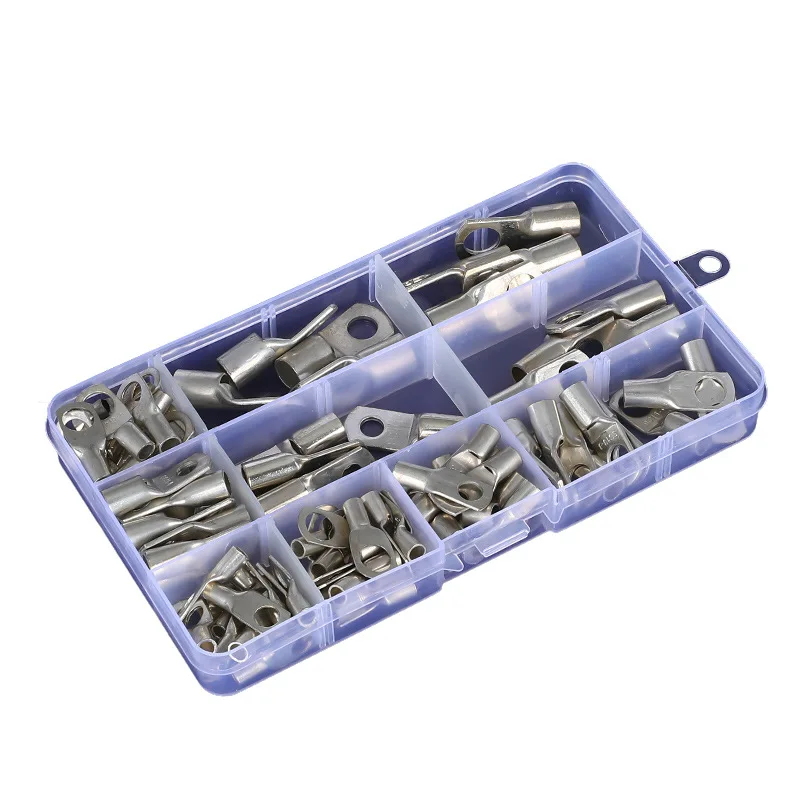 

100pcs SC6/8/10/16/25/35 Wire Terminals Connector Copper Lugs Set With Box Electrical Connectors Cable Crimp Bare Terminal