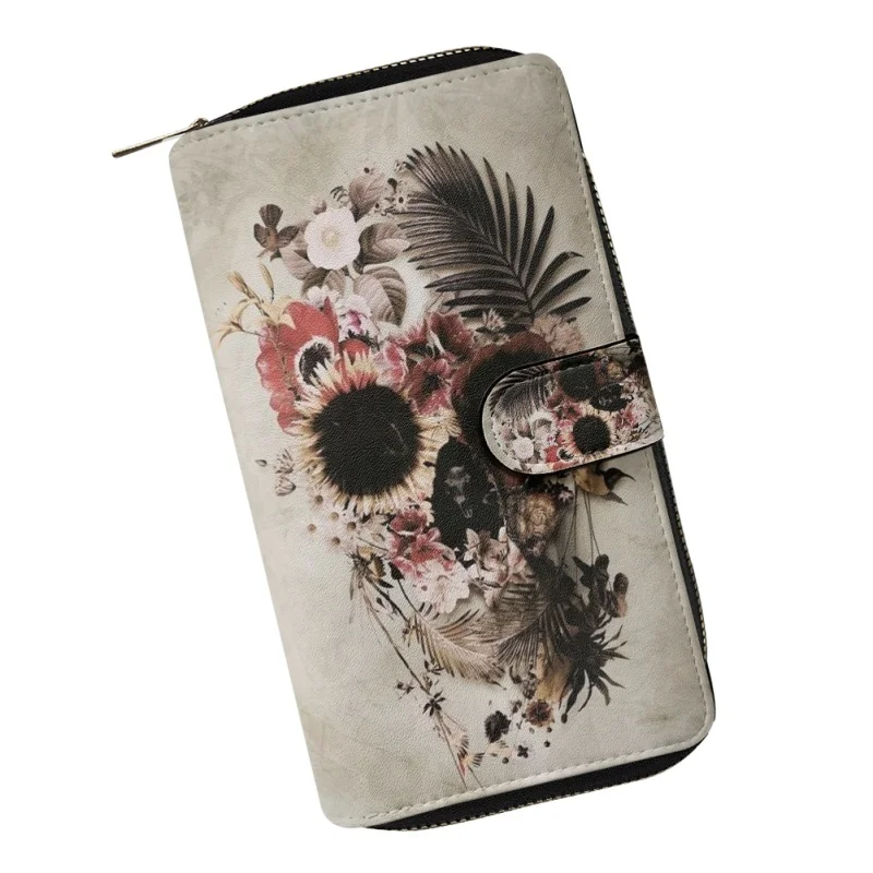 Sugar Skull Printing Leather Wallets Female Ladies Credit Card Holders Zipper Clutch Women Coin Purse Hand Bag Billetera