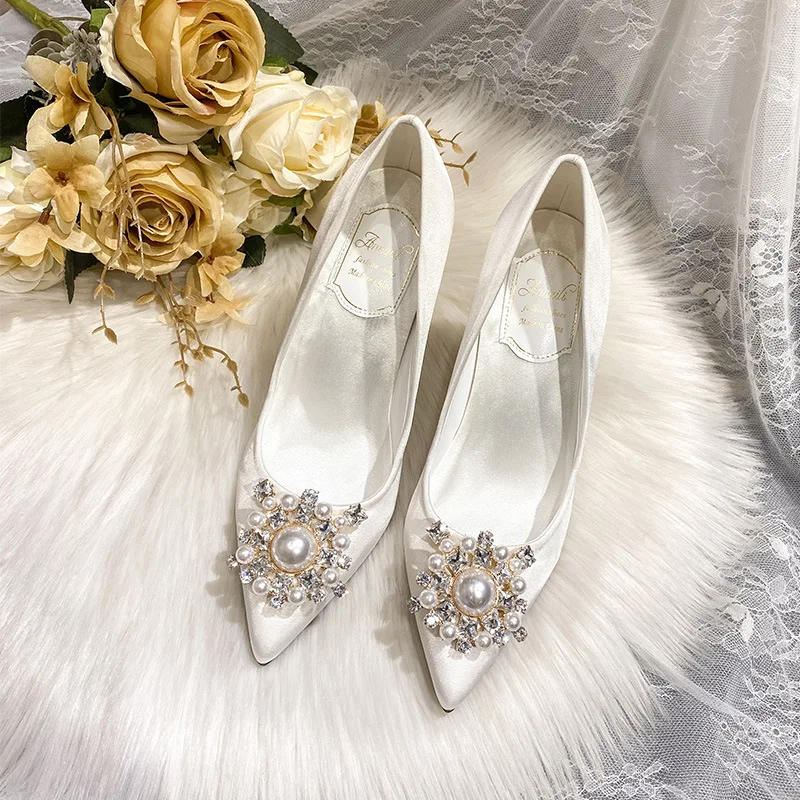 Женские атласные туфли на высоком каблуке 7 см | Обувь