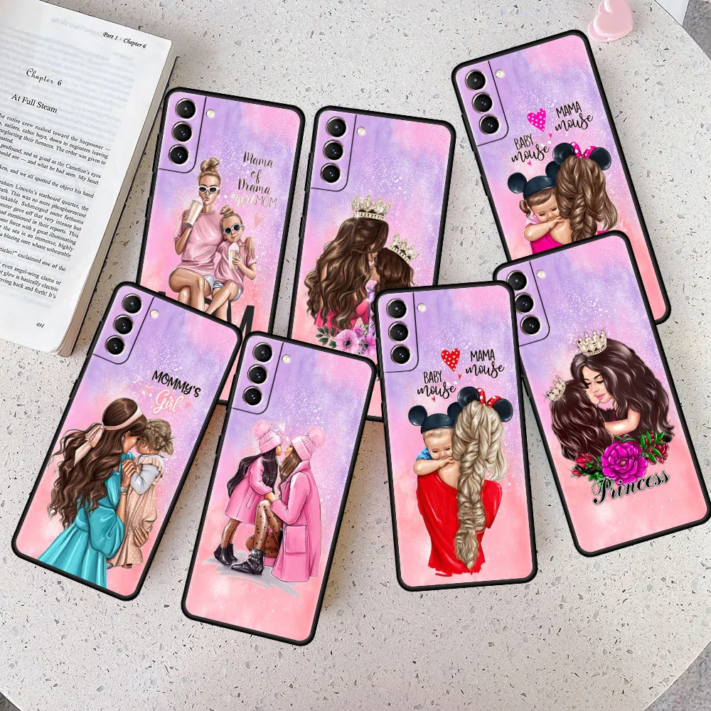 

Cell Black Case for Samsung Galaxy S21 S22 Ultra S9 S20 FE S21 FE S10 S22 Plus A21s Celular Silicone Baby Mom Girl Queen
