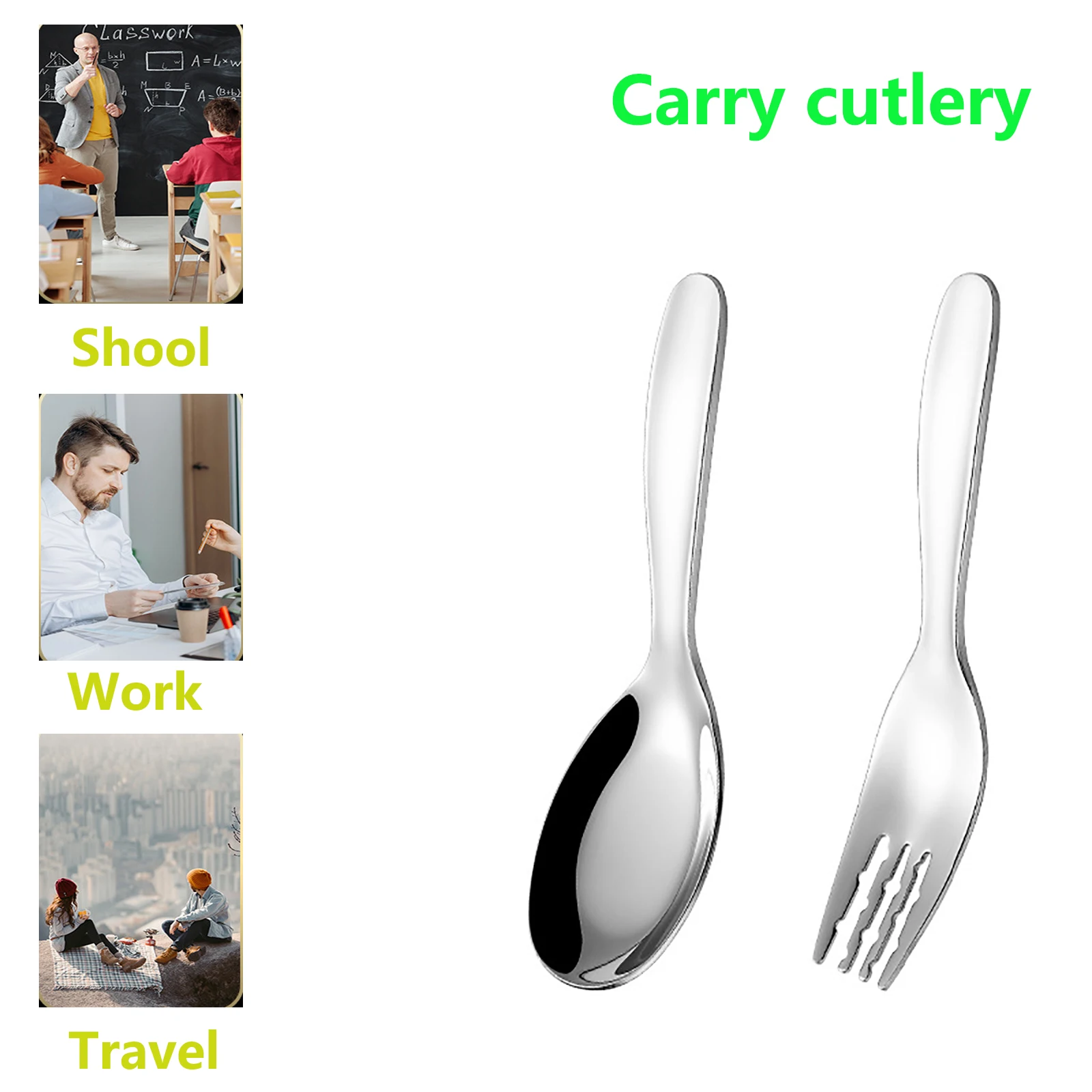 

2PCS Travel Utensils Set with Case, Stainless Steel Reusable Silverware Spoon Fork for Kids Lunch Camping Picnic Travel
