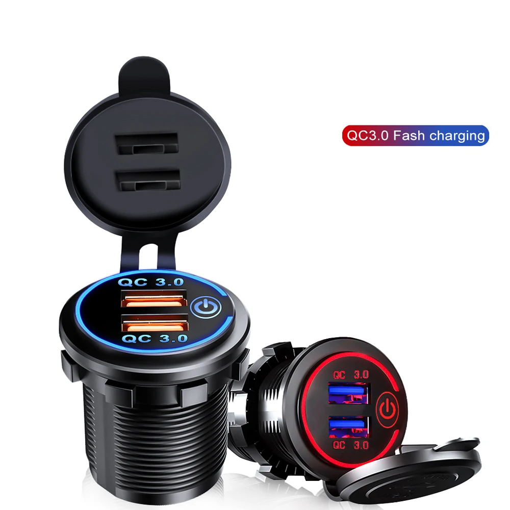 Портативная зарядка для автомобиля Powstation USB Cigar Car Charger Quick Charge 3.0 Dual USB Socket 24V Fast Touch Switch Electronic Lighter on.