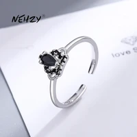 nehzy silver plating new woman fashion jewelry high quality cubic zirconia black crown open ring size adjustable