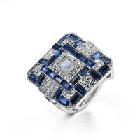 vintage style big blue white aaa zircon stone silver square rings for women fashion wedding engagement jewelry hot sale