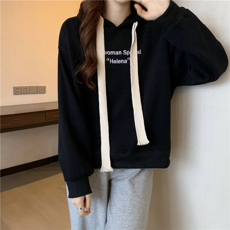 

A Grey hooded sweater women's autumn and winter Plush thickened 2021 new loose small top