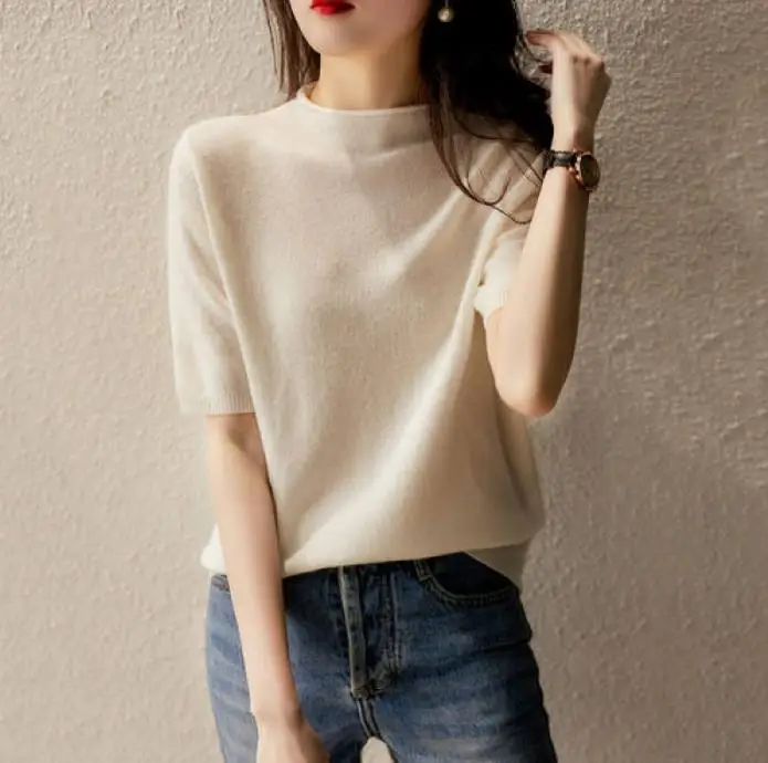 

Half high collar summer half sleeved knit shirt
