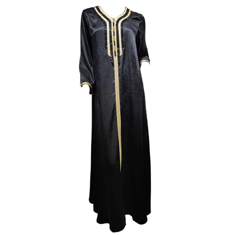 Модный черный кафтан с длинным рукавом платья абайя Рамадан халаты с бриллиантовой лентой марокканское вечернее платье для вечеринки