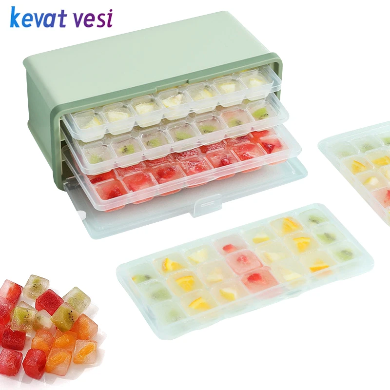 Plastic Large Capacity Ice Cube Maker Square Ice Cube Tray Mold Multi-Layer Ice Mould Box with Lid Kitchen Bar Accessories