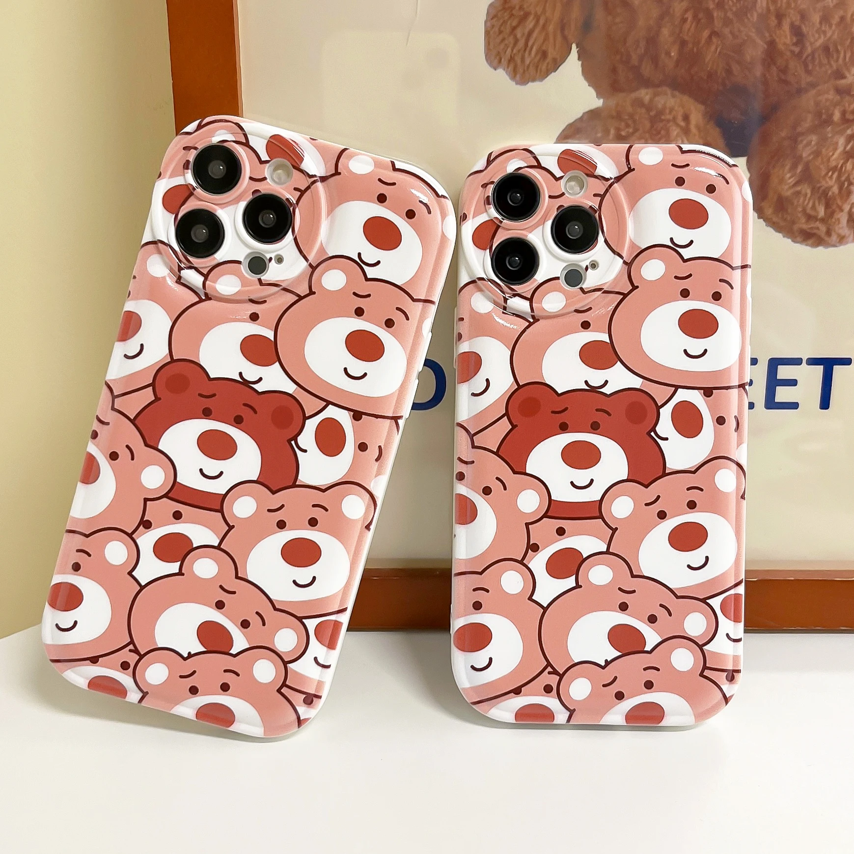 

Cute Cartoon Air Cushion Release Pressure Protective Case for iPhone 7 8 Plus 13 12 11 Pro Max X XS XR Strawberry Bear Cover