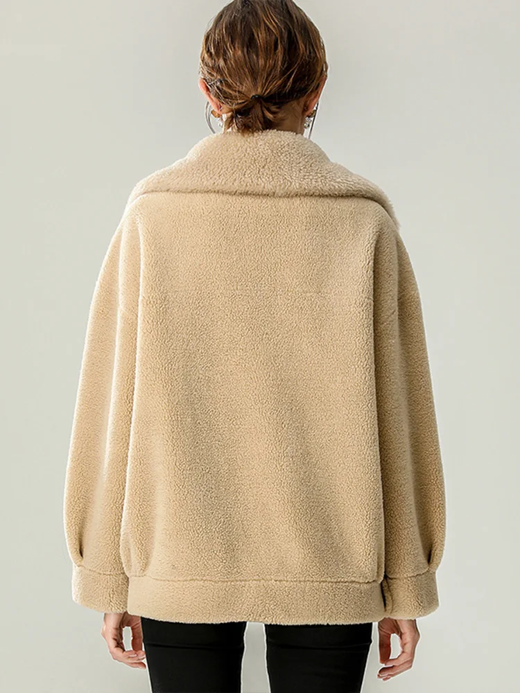 New Women Grained Australian Lamb Wool Coat Autumn Winter Casual Fashion Double-faced Fur Loose Sheep Shearling Jacket Female