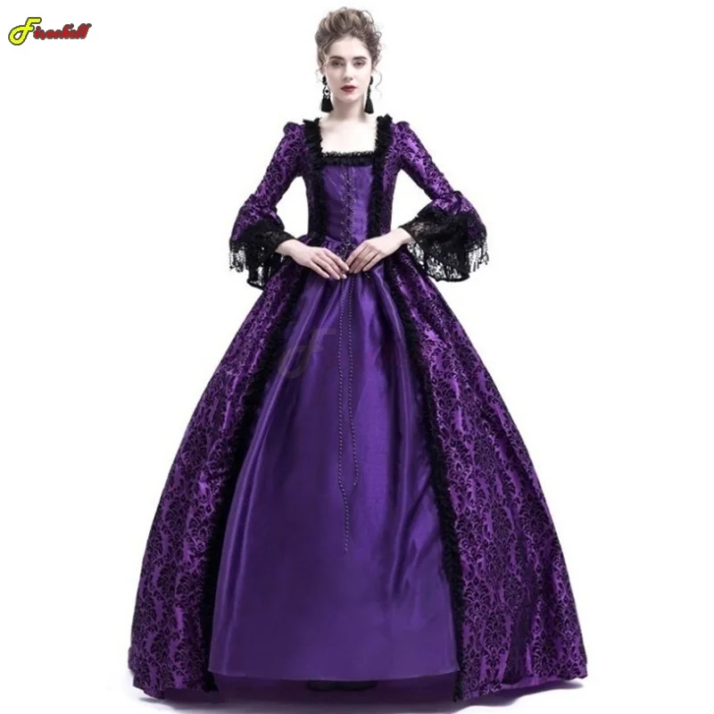 

Vintage Medieval Palace Women Evening Party Dress Fancy Renaissance Pleuche Dress Retro Velvet Tailed Dress Party Costume