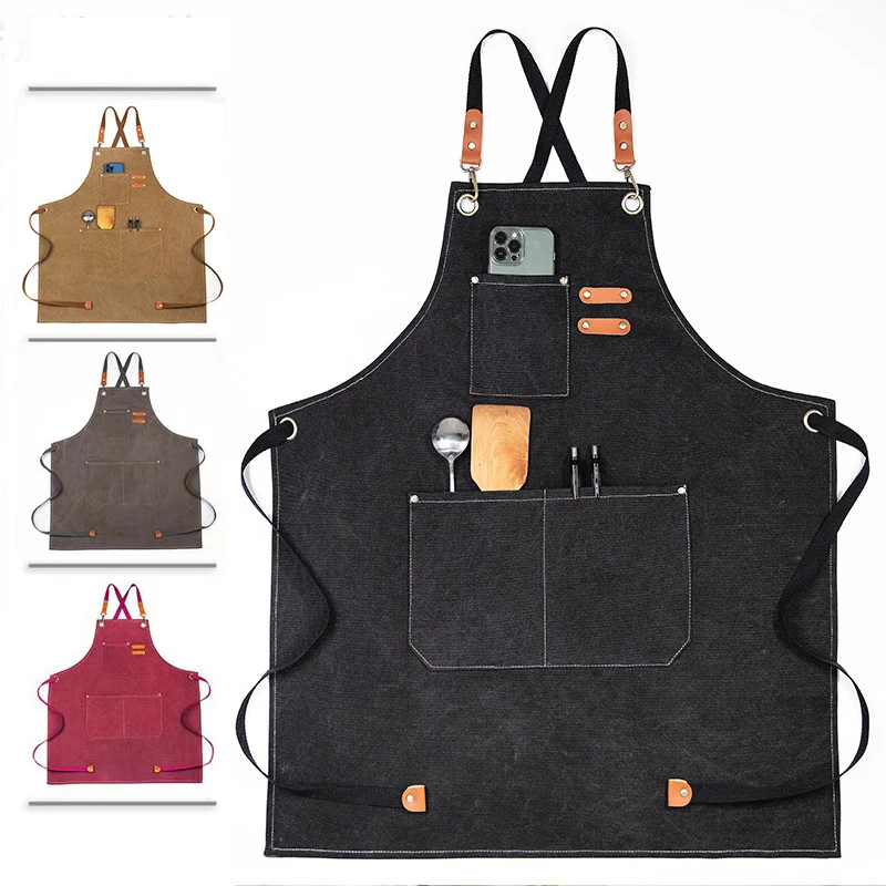 

Брезентовый фартук, утолщенный, грязный, износостойкий, с несколькими карманами, легко чистить, ретро, фотокомбинезон, бытовые кухонные принадлежности