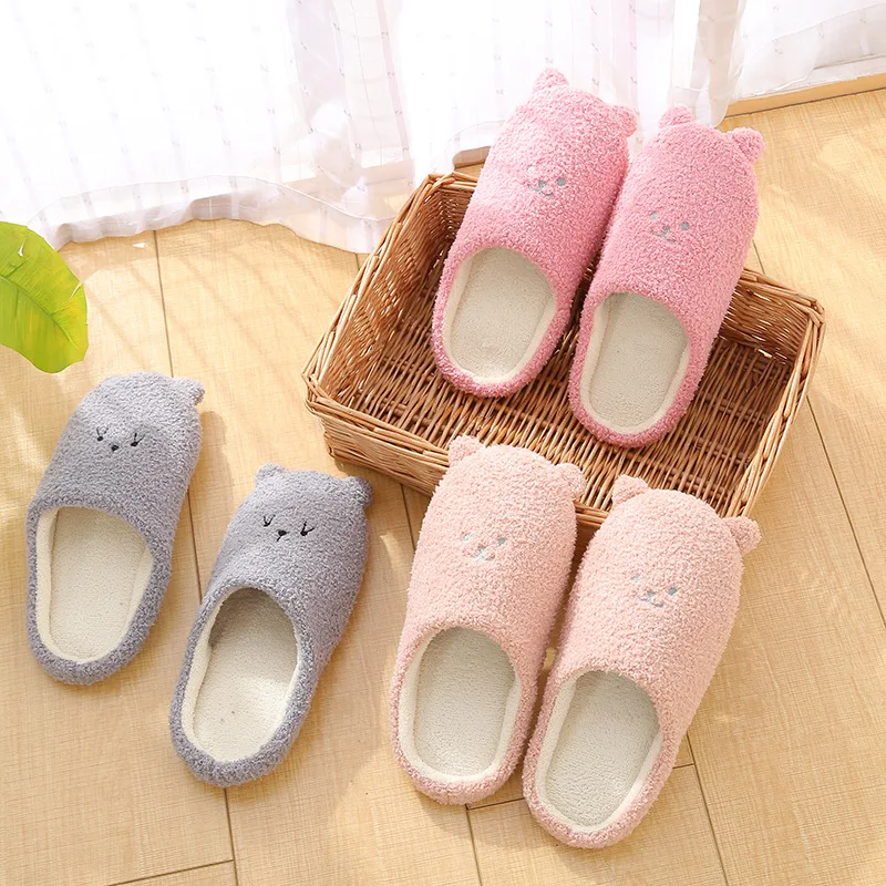 

Women Men Indoor Slippers Warm Plush Stripe Home Floor Flats Soft Slient Slides Non Slips Couple Bedroom Shoes Light Flip Flops